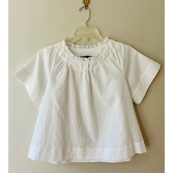 Saks Fifth Avenue Sz S June Puff Sleeve Flare Crop Top Linen Blend Blouse - Picture 1 of 7